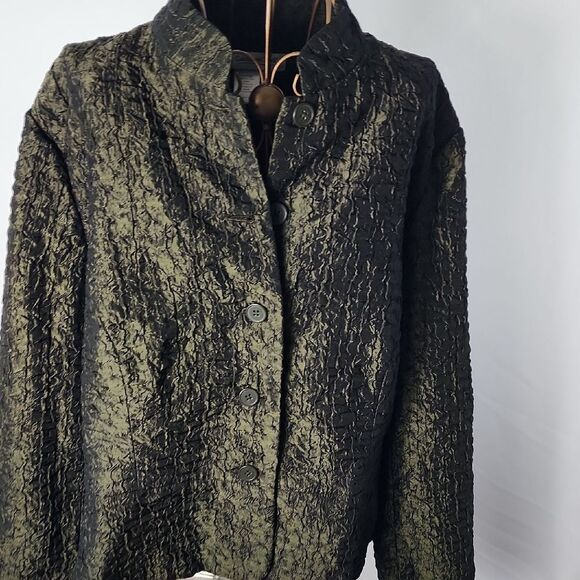Lightweight Crinkle Fabric Deep Olive Jacket Blazer Size 12 - Picture 2 of 11